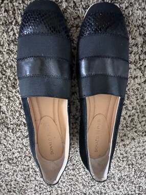 Donald Pliner Black Suede and Snakeskin Embossed Slip-On Sneakers